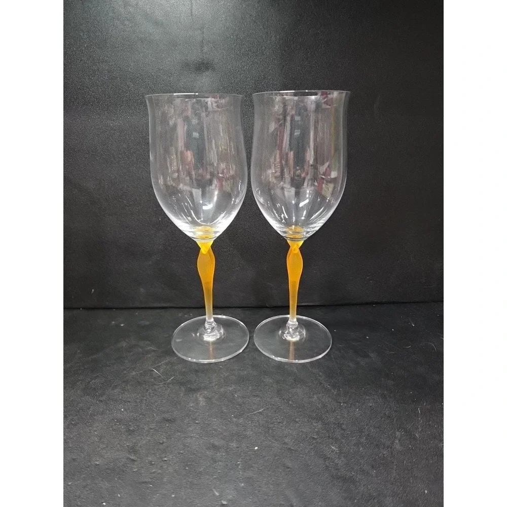Mikasa Crystal Tuscan Wine Glasses, Yellow Stem Water‎ Glass, Set of 2, Art Deco